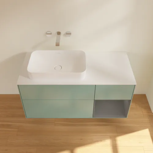 VILLEROY BOCH Toaletní skříňka Finion, s osvětlením, 3 výsuvy, 1200 x 603 x 501 mm, olivový matný lak / antracitový matný lak / bílé matné sklo #F691GKGM, obrázek 3