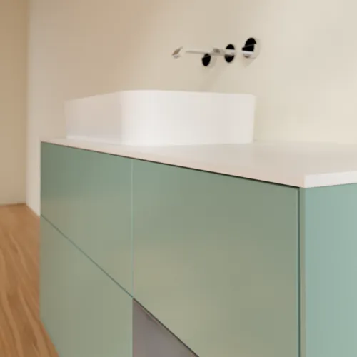 VILLEROY BOCH Toaletní skříňka Finion, s osvětlením, 3 výsuvy, 1200 x 603 x 501 mm, olivový matný lak / antracitový matný lak / bílé matné sklo #F691GKGM, obrázek 4
