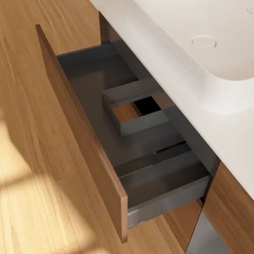 VILLEROY BOCH Toaletní skříňka Finion, s osvětlením, 3 výsuvy, 1200 x 603 x 501 mm, ořechová dýha / antracitový matný lak / bílé matné sklo #F691GKGN, obrázek 4