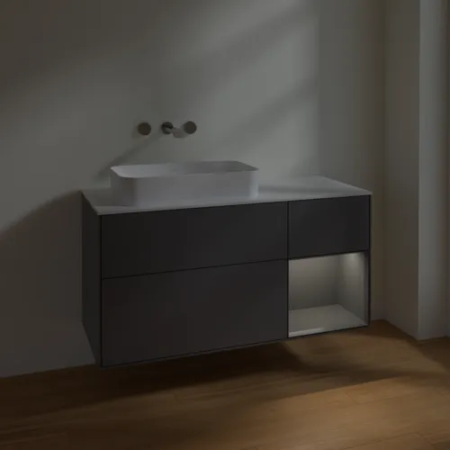 VILLEROY BOCH Toaletní skříňka Finion, s osvětlením, 3 výsuvy, 1200 x 603 x 501 mm, antracit matný lak / antracit matný lak / sklo bílé matné #F691GKGK, obrázek 4