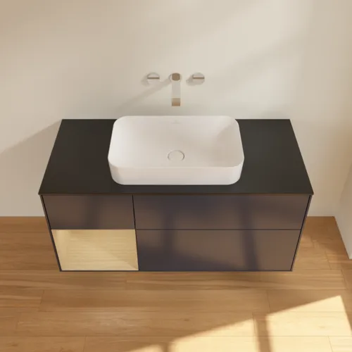 VILLEROY BOCH Toaletní skříňka Finion, s osvětlením, 3 výsuvy, 1200 x 603 x 501 mm, Midnight Blue Matt Lacquer / Oak Veneer / Glass Black Matt #F702PCHG, obrázek 3