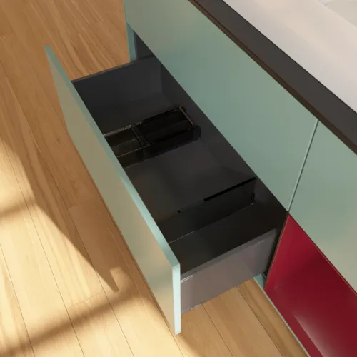 VILLEROY BOCH Toaletní skříňka Finion, s osvětlením, 3 výsuvy, 1200 x 603 x 501 mm, olivový matný lak / pivoňkový matný lak / černé matné sklo #F712HBGM, obrázek 5