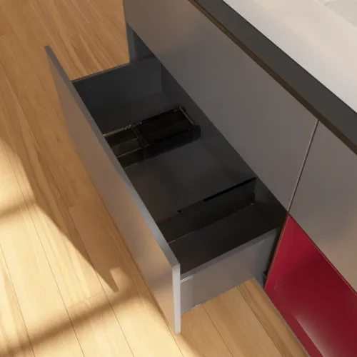 VILLEROY BOCH Toaletní skříňka Finion, s osvětlením, 3 výsuvy, 1200 x 603 x 501 mm, antracitový matný lak / pivoňkový matný lak / černé matné sklo #F712HBGK, obrázek 5