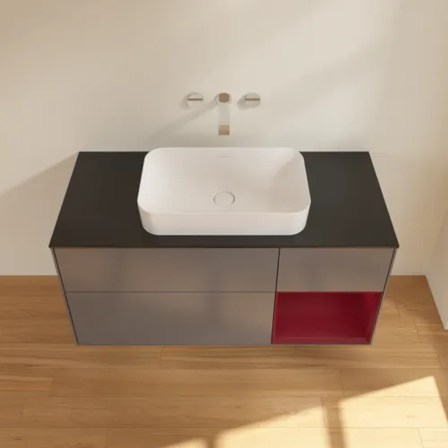 VILLEROY BOCH Toaletní skříňka Finion, s osvětlením, 3 výsuvy, 1200 x 603 x 501 mm, antracitový matný lak / pivoňkový matný lak / černé matné sklo #F712HBGK, obrázek 3