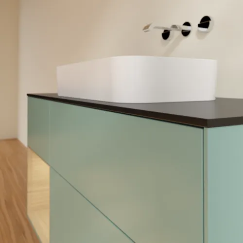 VILLEROY BOCH Toaletní skříňka Finion, s osvětlením, 3 výsuvy, 1200 x 603 x 501 mm, olivový matný lak / dubová dýha / sklo černé matné #F702PCGM, obrázek 4