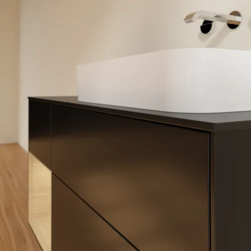 VILLEROY BOCH Toaletní skříňka Finion, s osvětlením, 3 výsuvy, 1200 x 603 x 501 mm, černý matný lak / dubová dýha / černé matné sklo #F682PCPD, obrázek 3
