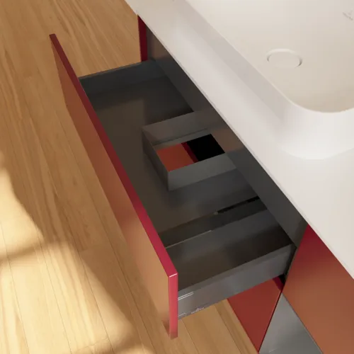 VILLEROY BOCH Toaletní skříňka Finion, s osvětlením, 3 výsuvy, 1200 x 603 x 501 mm, matný lak Pivoňka / matný lak Antracit / matné sklo Bílá #F691GKHB, obrázek 5