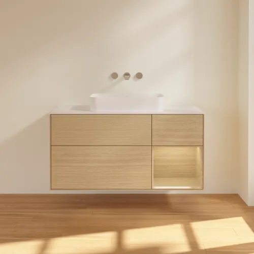VILLEROY BOCH Toaletní skříňka Finion, s osvětlením, 3 výsuvy, 1200 x 603 x 501 mm, dubová dýha / dubová dýha / sklo bílé matné #F711PCPC, obrázek 3