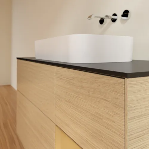 VILLEROY BOCH Toaletní skříňka Finion, s osvětlením, 3 výsuvy, 1200 x 603 x 501 mm, dubová dýha / zlatý matný lak / černé matné sklo #F712HFPC, obrázek 3