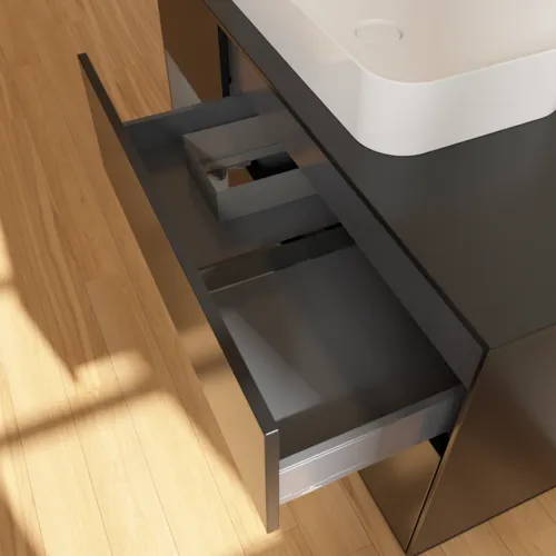 VILLEROY BOCH Toaletní skříňka Finion, s osvětlením, 3 výsuvy, 1200 x 603 x 501 mm, černý matný lak / antracitový matný lak / černé matné sklo #F702GKPD, obrázek 6