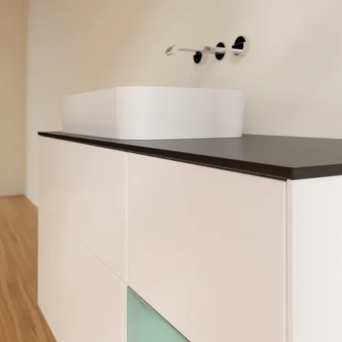 VILLEROY BOCH Toaletní skříňka Finion, s osvětlením, 3 výsuvy, 1200 x 603 x 501 mm, bílý matný lak / olivový matný lak / černé matné sklo #F692GMMT, obrázek 3