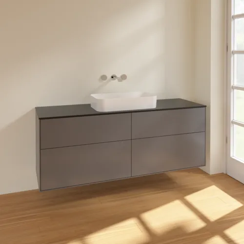 VILLEROY BOCH Toaletní skříňka Finion, 4 výsuvy, 1600 x 603 x 501 mm, antracitový matný lak / černé matné sklo #F73200GK, obrázek 2