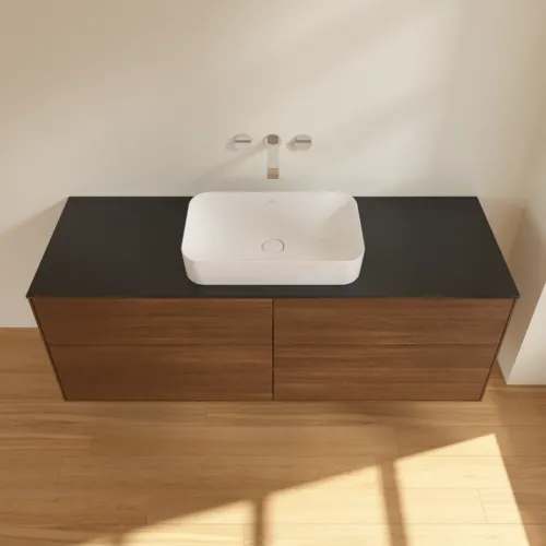 VILLEROY BOCH Toaletní skříňka Finion, 4 výsuvy, 1600 x 603 x 501 mm, ořechová dýha / sklo černé matné #F73200GN, obrázek 3