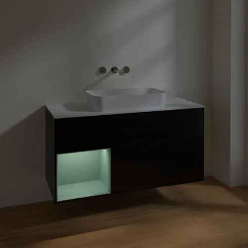 VILLEROY BOCH Toaletní skříňka Finion, s osvětlením, 3 výsuvy, 1200 x 603 x 501 mm, černý matný lak / olivový matný lak / bílé matné sklo #F701GMPD, obrázek 4