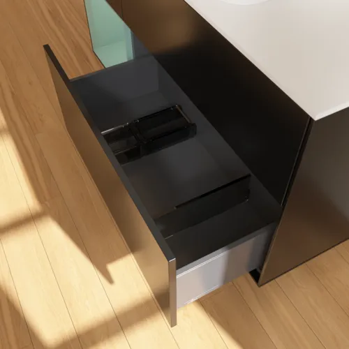 VILLEROY BOCH Toaletní skříňka Finion, s osvětlením, 3 výsuvy, 1200 x 603 x 501 mm, černý matný lak / olivový matný lak / bílé matné sklo #F701GMPD, obrázek 5