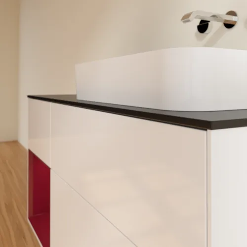 VILLEROY BOCH Toaletní skříňka Finion, s osvětlením, 3 výsuvy, 1200 x 603 x 501 mm, lesklý bílý lak / matný lak Pivoňka / matné černé sklo #F682HBGF, obrázek 2