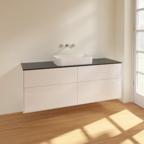 VILLEROY BOCH Toaletní skříňka Finion, 4 výsuvy, 1600 x 603 x 501 mm, lesklý bílý lak / černé matné sklo #F73200GF, obrázek 2