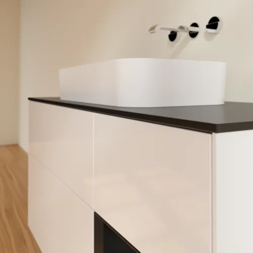 VILLEROY BOCH Toaletní skříňka Finion, s osvětlením, 3 výsuvy, 1200 x 603 x 501 mm, lesklý bílý lak / černý matný lak / černé matné sklo #F712PDGF, obrázek 4