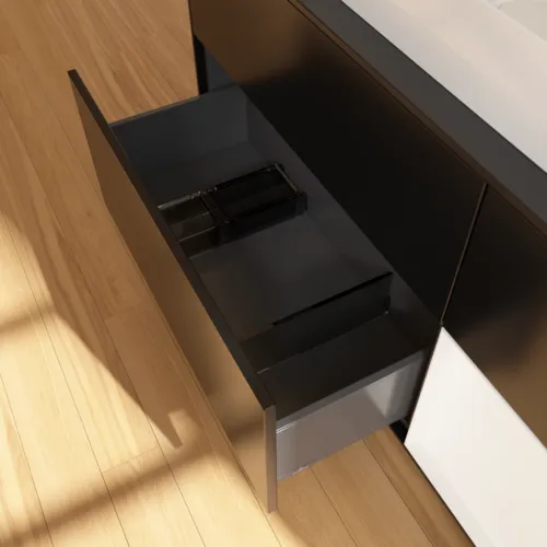 VILLEROY BOCH Toaletní skříňka Finion, s osvětlením, 3 výsuvy, 1200 x 603 x 501 mm, černý matný lak / bílý matný lak / černé matné sklo #F712MTPD, obrázek 5