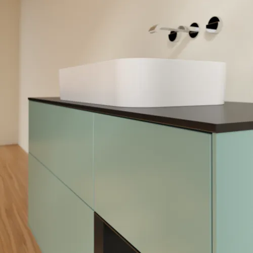 VILLEROY BOCH Toaletní skříňka Finion, s osvětlením, 3 výsuvy, 1200 x 603 x 501 mm, olivový matný lak / černý matný lak / černé matné sklo #F712PDGM, obrázek 3