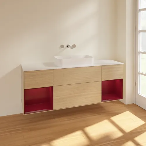 VILLEROY BOCH Toaletní skříňka Finion, s osvětlením, 4 výsuvy, 1600 x 603 x 501 mm, dubová dýha / matný lak Pivoňka / matné bílé sklo #F741HBPC, obrázek 2