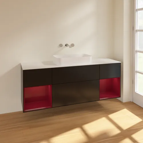VILLEROY BOCH Toaletní skříňka Finion, s osvětlením, 4 výsuvy, 1600 x 603 x 501 mm, černý matný lak / pivoňkový matný lak / bílé matné sklo #F741HBPD, obrázek 2