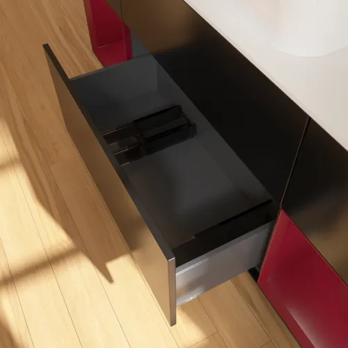 VILLEROY BOCH Toaletní skříňka Finion, s osvětlením, 4 výsuvy, 1600 x 603 x 501 mm, černý matný lak / pivoňkový matný lak / bílé matné sklo #F741HBPD, obrázek 7