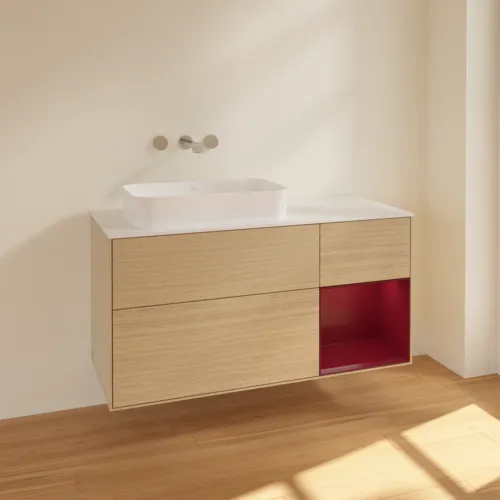 VILLEROY BOCH Toaletní skříňka Finion, s osvětlením, 3 výsuvy, 1200 x 603 x 501 mm, dubová dýha / matný lak Pivoňka / matné bílé sklo #F691HBPC, obrázek 2