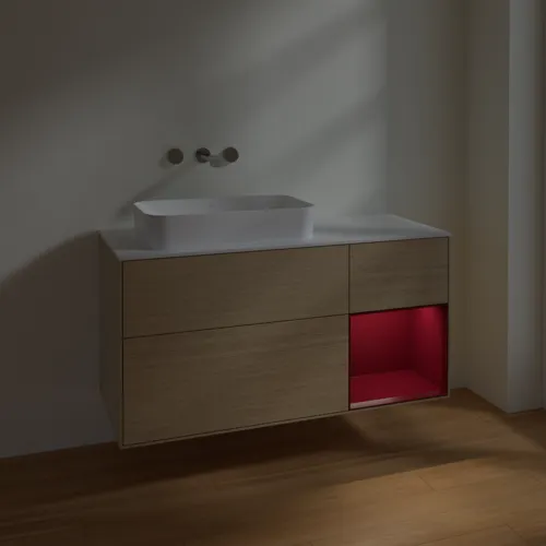 VILLEROY BOCH Toaletní skříňka Finion, s osvětlením, 3 výsuvy, 1200 x 603 x 501 mm, dubová dýha / matný lak Pivoňka / matné bílé sklo #F691HBPC, obrázek 4