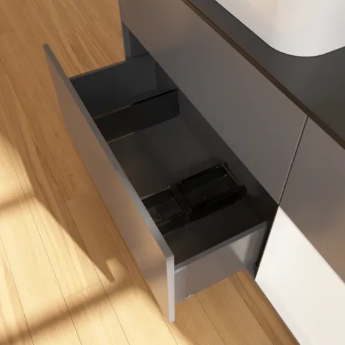 VILLEROY BOCH Toaletní skříňka Finion, s osvětlením, 3 výsuvy, 1200 x 603 x 501 mm, antracitový matný lak / bílý matný lak / černé matné sklo #F692MTGK, obrázek 5