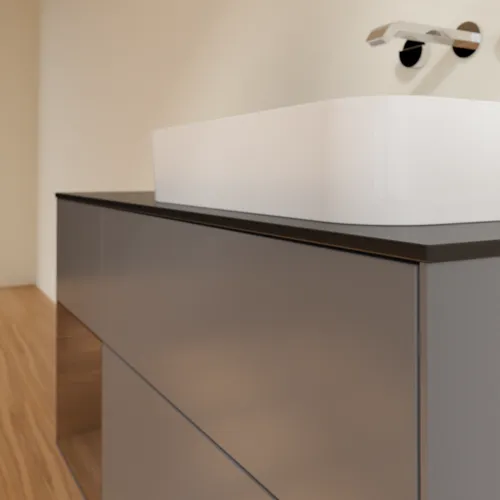 VILLEROY BOCH Toaletní skříňka Finion, s osvětlením, 3 výsuvy, 1200 x 603 x 501 mm, antracitový matný lak / ořechová dýha / černé matné sklo #F682GNGK, obrázek 6