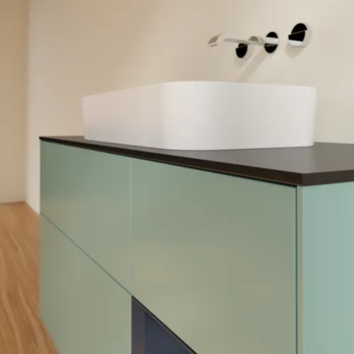 VILLEROY BOCH Toaletní skříňka Finion, s osvětlením, 3 výsuvy, 1200 x 603 x 501 mm, olivový matný lak / půlnoční modrý matný lak / černé matné sklo #F712HGGM, obrázek 3