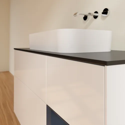 VILLEROY BOCH Toaletní skříňka Finion, s osvětlením, 3 výsuvy, 1200 x 603 x 501 mm, lesklý bílý lak / půlnoční modrý matný lak / černé matné sklo #F712HGGF, obrázek 4