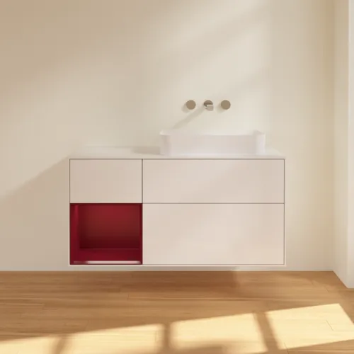 VILLEROY BOCH Toaletní skříňka Finion, s osvětlením, 3 výsuvy, 1200 x 603 x 501 mm, lesklý bílý lak / matný lak Pivoňka / matné bílé sklo #F681HBGF, obrázek 3
