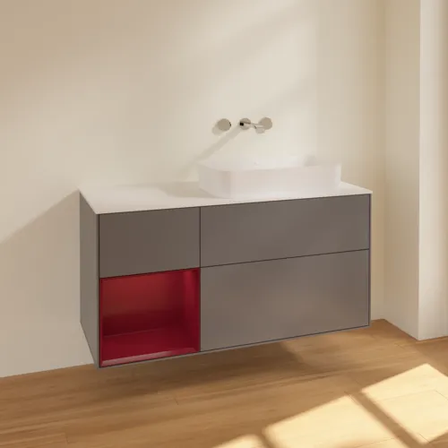 VILLEROY BOCH Toaletní skříňka Finion, s osvětlením, 3 výsuvy, 1200 x 603 x 501 mm, antracitový matný lak / pivoňkový matný lak / bílé matné sklo #F681HBGK, obrázek 2