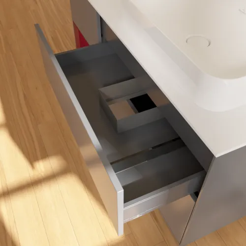 VILLEROY BOCH Toaletní skříňka Finion, s osvětlením, 3 výsuvy, 1200 x 603 x 501 mm, antracitový matný lak / pivoňkový matný lak / bílé matné sklo #F681HBGK, obrázek 7