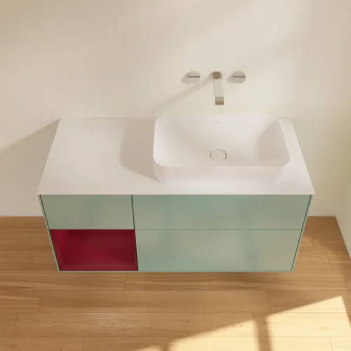 VILLEROY BOCH Toaletní skříňka Finion, s osvětlením, 3 výsuvy, 1200 x 603 x 501 mm, olivový matný lak / pivoňkový matný lak / bílé matné sklo #F681HBGM, obrázek 2
