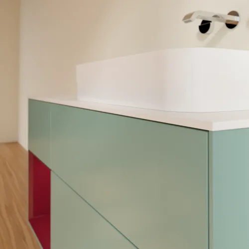 VILLEROY BOCH Toaletní skříňka Finion, s osvětlením, 3 výsuvy, 1200 x 603 x 501 mm, olivový matný lak / pivoňkový matný lak / bílé matné sklo #F681HBGM, obrázek 4