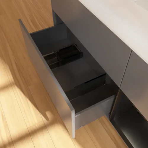 VILLEROY BOCH Toaletní skříňka Finion, s osvětlením, 3 výsuvy, 1200 x 603 x 501 mm, antracitový matný lak / černý matný lak / bílé matné sklo #F711PDGK, obrázek 5