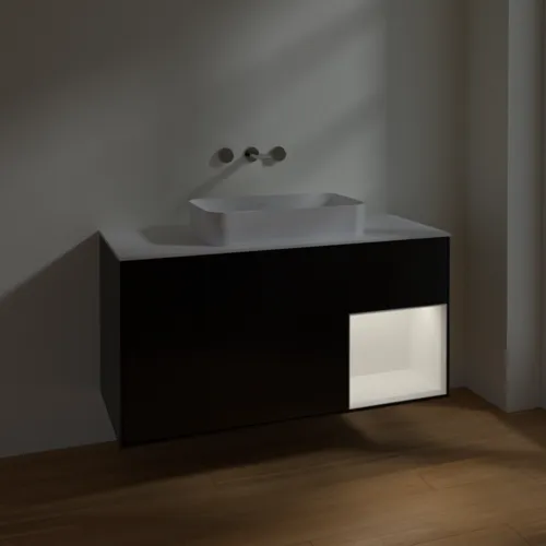 VILLEROY BOCH Toaletní skříňka Finion, s osvětlením, 3 výsuvy, 1200 x 603 x 501 mm, černý matný lak / bílý matný lak / bílé matné sklo #F711MTPD, obrázek 4
