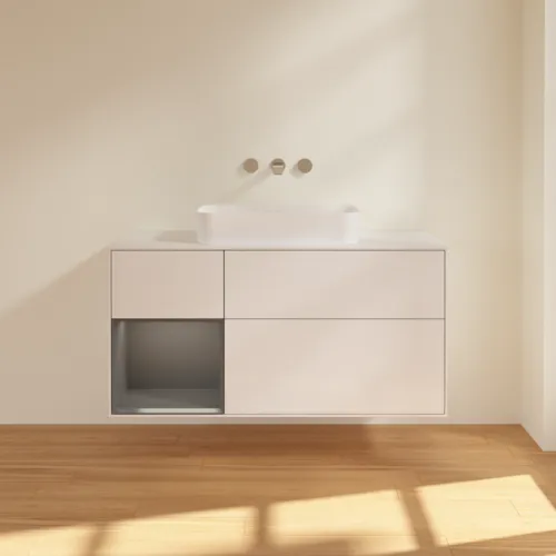 VILLEROY BOCH Toaletní skříňka Finion, s osvětlením, 3 výsuvy, 1200 x 603 x 501 mm, lesklý bílý lak / antracitový matný lak / bílé matné sklo #F701GKGF, obrázek 3