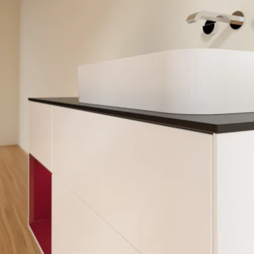VILLEROY BOCH Toaletní skříňka Finion, s osvětlením, 3 výsuvy, 1200 x 603 x 501 mm, bílý matný lak / pivoňkový matný lak / černé matné sklo #F682HBMT, obrázek 4