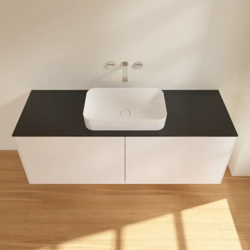 VILLEROY BOCH Toaletní skříňka Finion, 4 zásuvky, 1600 x 603 x 501 mm, bílý matný lak / černé matné sklo #F73200MT, obrázek 4