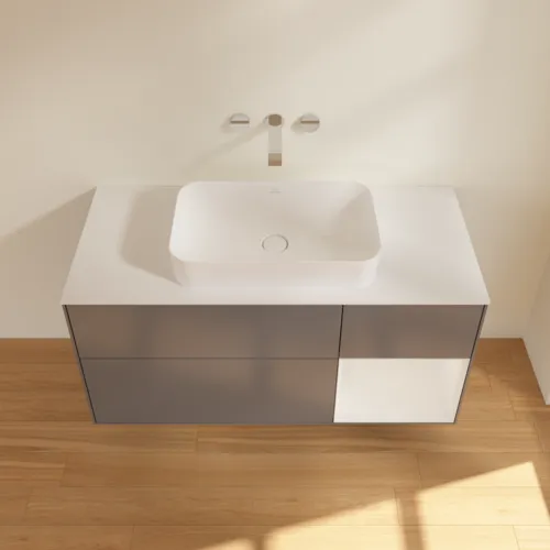 VILLEROY BOCH Toaletní skříňka Finion, s osvětlením, 3 výsuvy, 1200 x 603 x 501 mm, antracit matný lak / lesklý bílý lak / sklo bílé matné #F711GFGK, obrázek 3