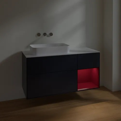 VILLEROY BOCH Toaletní skříňka Finion, s osvětlením, 3 výsuvy, 1200 x 603 x 501 mm, Midnight Blue Matt Lacquer / Peony Matt Lacquer / Glass White Matt #F691HBHG, obrázek 3