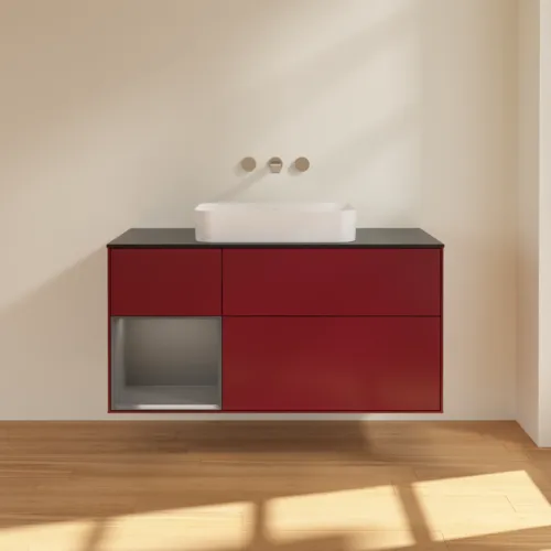 VILLEROY BOCH Toaletní skříňka Finion, s osvětlením, 3 výsuvy, 1200 x 603 x 501 mm, Pivoňka matný lak / Antracit matný lak / Sklo černé matné #F702GKHB, obrázek 2