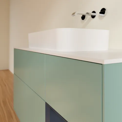 VILLEROY BOCH Toaletní skříňka Finion, s osvětlením, 3 výsuvy, 1200 x 603 x 501 mm, olivový matný lak / půlnoční modrý matný lak / bílé matné sklo #F711HGGM, obrázek 4