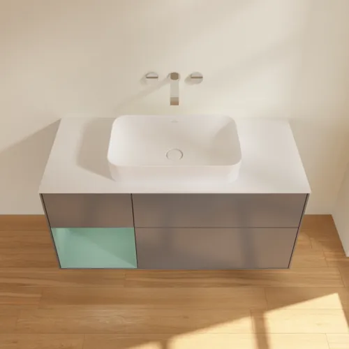 VILLEROY BOCH Toaletní skříňka Finion, s osvětlením, 3 výsuvy, 1200 x 603 x 501 mm, antracitový matný lak / olivový matný lak / bílé matné sklo #F701GMGK, obrázek 3