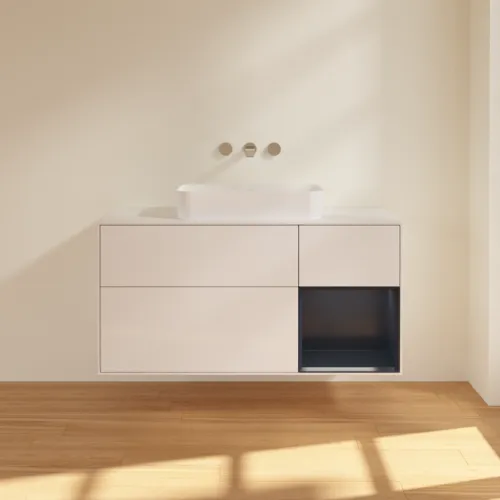 VILLEROY BOCH Toaletní skříňka Finion, s osvětlením, 3 výsuvy, 1200 x 603 x 501 mm, lesklý bílý lak / půlnoční modrý matný lak / bílé matné sklo #F711HGGF, obrázek 2