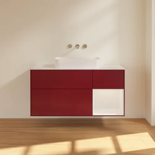 VILLEROY BOCH Toaletní skříňka Finion, s osvětlením, 3 výsuvy, 1200 x 603 x 501 mm, matný lak Peony / lesklý bílý lak / matné bílé sklo #F711GFHB, obrázek 2